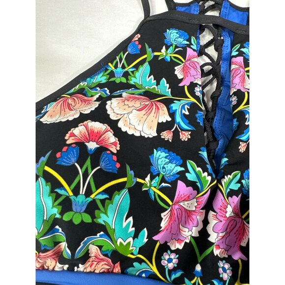 Nanette Lepore Women’s Size XS 0-2 Floral High-Neck Crop Swim Top Zigzag Back - Picture 2 of 7